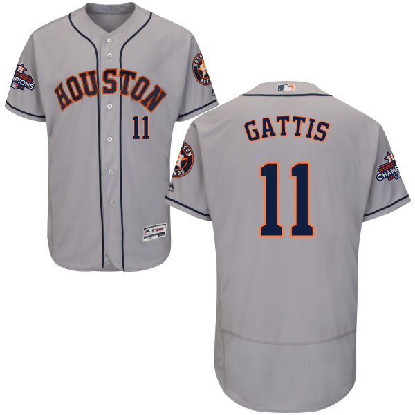 Astros #11 Evan Gattis Grey Flexbase Authentic Collection World Series Champions Stitched MLB Jersey